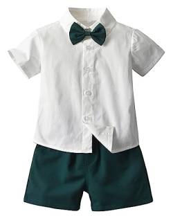 Yimutian Baby Jungen Gentleman Anzüge, Sommer Kurzarm Hemd mit Fliege + Hosenträger Shorts für Taufe Hochzeit Festliche Grün 02 6-7 Jahre von Yimutian