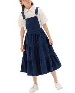 Yimutian Mädchen Rock Jeans Latzrock Denim-Kleid Latzkleid Jeanskleid Kinder Freizeit Jeans Latzkleider Overall mit Hosenträger Blau 150 von Yimutian