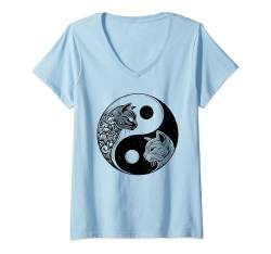 Damen Yin Yang Yoga Zen süße Katzen für Katzenliebhaber T-Shirt mit V-Ausschnitt von Yin Yang Yoga Zen Cute Cats