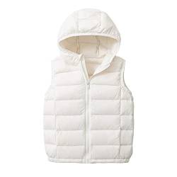 Yishengwan Kinder Daunenweste Winter Kapuzenweste Jungen Mädchen Ultra Leichte Ärmellos Jacke Weste Steppweste Weiß 130 von Yishengwan