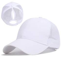 Yixda Caps Herren Damen Snapback Trucker Mütze Basecap Sonnenhut Mesh Pferdeschwanz Kappe (Weiß) von Yixda