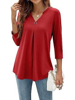 YloveM Frauen Arbeiten Blusen Damen Bluse 3/4 Ärmel V-Ausschnitt Tunika Top Elegant Lässige Hemden Lockere Shirt von YloveM