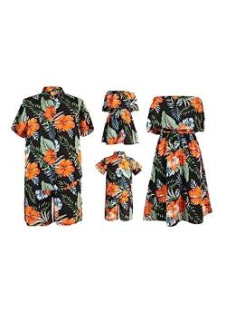 Yming Daddy and Me Beach Hawaiian Urlaub Matching Outfits Jungen Boho Floral Print Shirt und Shorts mit Taschen Schwarz 6-7 Jahre von Yming