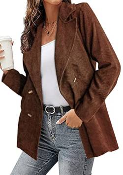 Yming Damen Cord Langarm Jacke Button Down Vintage Hemden Casual Jacke Button Down Tops Jacke Cardigan Kaffee S von Yming