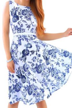 Yming Damen Partykleid Knielang Vintage Kleid nkleid Sexy Sommerkleid Blau n L/DE 40-42 von Yming