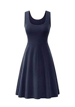 Yming Damen Swing Midikleid Sexy Rundhals Kleid Ärmellos Kleid Marineblau L von Yming