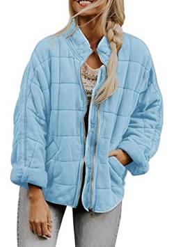 Yming Damen Übergröße Leichte Gemütliche Mantel Top Einreiher Arbeitsjacken Hellblau XL von Yming