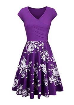 Yming Damen V-Ausschnitt Kleider Flügelärmel Kleid Sexy Cocktail Kleid Blumen/Violett L von Yming