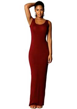 Yming Frauen Casual Ärmellos Strandkleid Elastisch Maxi kleid Sexy Sommerkleid Burgundy XL/DE 42-44 von Yming