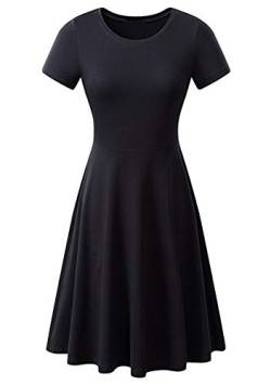 Yming Frauen Casual Kurzarm Kleid Vintage Swing Kleid Rundhals Kleid Schwarz S von Yming