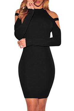 Yming Frauen Elegantes Partykleid Figurbetontes Langarm Kleid Rollkragen Kleid Schwarz L/DE 40 von Yming