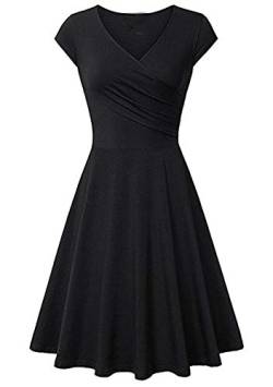 Yming Frauen Elegantes Skater Kleid Lässiges Knielang Kleid Kurzarm Kleid Schwarz M von Yming