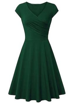 Yming Frauen Lässig Kleid weiches und atmungsaktives Gewebe Partykleid mit V-Ausschnitt Audrey Elegantes Blumendruckes Kleid Grün L von Yming