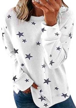 Yming Frauen Lässige Langarm Sweatshirts Lose Freizeit Pullover Star Sweatshirt Weiß L von Yming