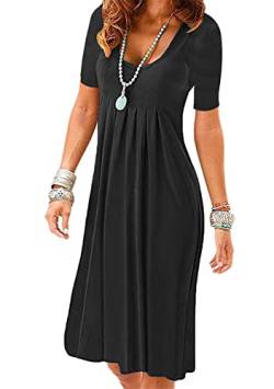 Yming Frauen Rundhals Kleid Kurzarm Faltenkleid Casual Sommerkleider Schwarz XS von Yming