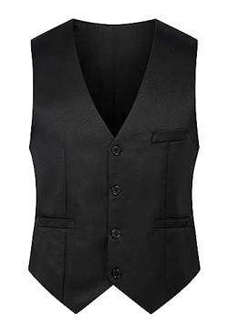 Yming Men's Buckle up Business Waistcoat Solid Color Waistcoat Waistcoat with Pockets Schwarz L von Yming