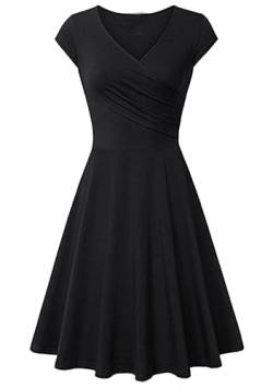 Yming Womens Classic Cocktail Audrey Kleid Einfarbig Partykleid mit V-Ausschnitt Elegantes Kleid Ballkleid Schwarz XXL von Yming