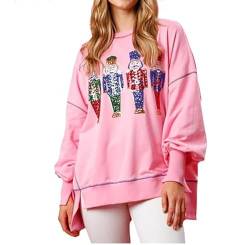 YoiTs Weihnachts-Pailletten-Nussknacker-Sweatshirt, Pailletten-Weihnachts-Sweatshirt, bedruckter, langärmliger Weihnachtspullover mit Rundhalsausschnitt (Pink,X-Large) von YoiTs