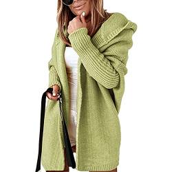 Yokbeer Damen Langarm Strickjacke Lang Strickjacke Oversize Grobstrickjacke (Color : Green 1, Size : S) von Yokbeer