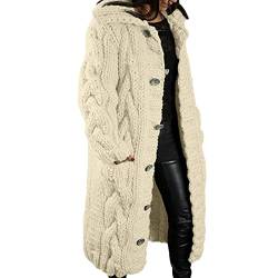 Yokbeer Strickmantel Damen Strickjacke Lang Cardigan Grobstrickjacke Cardigan Strickpullover Herbst Winter Jacke Sweater Outerwear mit Taschen (Color : Beige, Size : M) von Yokbeer