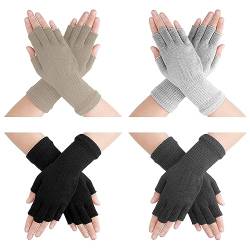 Yolev 4 Paar Damen Fingerlose Handschuhe Lange Winter Handschuhe Warme Strick Handschuhe Herren Damen Universelle Elastische Handschuhe(Schwarz, Dunkelgrau, Hellgrau, Khaki) von Yolev