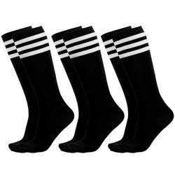 Damen Kniestrümpfe Strümpfe Socken Ladies College Streifen Socken Schüler Knitting Sportsocken (Standard, Schwarz & Weiß) von Yolyoo