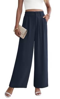 Yommay Damen Hose Elegante Lässig Baggy Sommerhose Leicht Bequem Business Hosen Anzughose mit Taschen,Marineblau,XL von Yommay