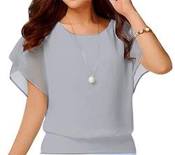 Yommay T-Shirts für Damen Chiffon Bluse Casual Basic Kurzarm Tops Sommer Oberteile Elegant Komfor,Grau,S von Yommay