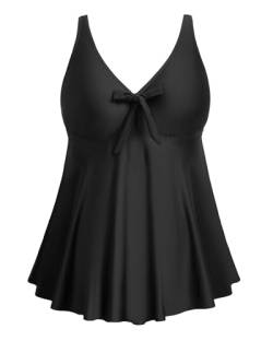 Yonique Tankini-Tops in Übergröße, nur fließende Badeanzüge, Oberteile, langes Badeoberteil, bescheidener Badeanzug, Top, Schwarz, Größe 42, Schwarz, 22 Plus von Yonique