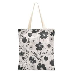 Yoogain Schwarze Blumen BeautyTote Bag Canvas Black Flowers Beauty Canvas Tote Bag für Frauen für die Arbeit Niedliche Canvas-Tasche, Black Flowers Beauty, Einheitsgröße von Yoogain