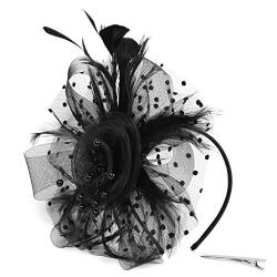 Fascinator Hochzeit Damen Fascinators Hut Cocktail Party Tee Kopfbedeckung Blume Mesh Organza Bänder Federn auf Einem Stirnband Kostüm Haarspange Haarnadel Hut Vintage Hüte für Frauen von Yookstar