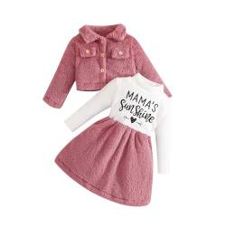 Yoolhamy 2PCS Baby Mädchen Winterkleid und Samt Strickjacke Sets Kleinkind Langarm verdickt Plüsch Mantel Kleider Outfit von Yoolhamy