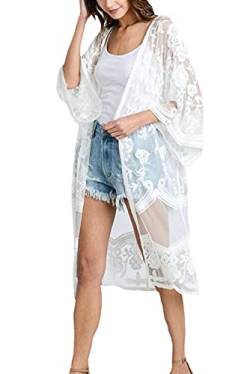 YouKD Damen Strickjacke Mit Spitze Durchsichtiges Kleid Boho Long Kimono Strandbadeanzug Kleider Vertuschen von YouKD