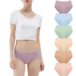 YouShow Unterhosen Damen Unterwäsche Baumwolle Mittel Taille Panties 6er Pack Violett Grün Blau Rosa Beige Braun XXL Sportunterhosen für Damen von YouShow