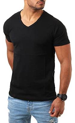 Young & Rich Herren Basic T-Shirt mit tiefem V-Ausschnitt deep v-neck Vintage Look körperbetonte Passform YR-120, Grösse:3XL, Farbe:Schwarz von Young & Rich