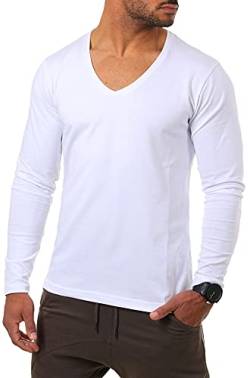 Young & Rich Herren Langarm Shirt mit tiefem V-Ausschnitt deep v-Neck Longsleeve Slim fit Stretch 2239, Grösse:S, Farbe:Weiß von Young&Rich