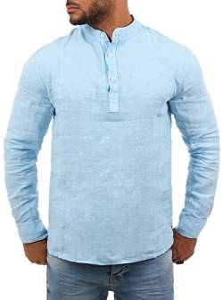 Young & Rich Herren Leinen Langarm Shirt mit Knopfleiste Henley Tunika Hemd Regular fit 100% Leinen H1652 / T3168, Grösse:M, Farbe:Hellblau von Young & Rich