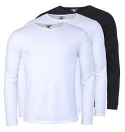 Young & Rich Herren Uni Longsleeve Basic langarm T-Shirt Rundhals-Ausschnitt slimfit mit Stretchanteilen (3er Pack), Grösse:M, Farbe:2X Weiß / 1x Schwarz (3er Pack) von Young & Rich