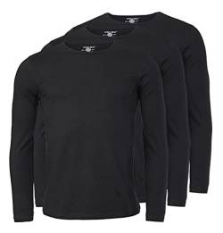 Young & Rich Herren Uni Longsleeve Basic langarm T-Shirt Rundhals-Ausschnitt slimfit mit Stretchanteilen (3er Pack), Grösse:S, Farbe:Schwarz (3er Pack) von Young & Rich