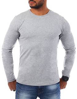 Young & Rich Herren Uni Longsleeve Round-Neck Basic Tee Langarm Shirt einfarbig Rundhals Ausschnitt Slimfit mit Stretchanteilen 2002, Grösse:S, Farbe:Grau von Young&Rich