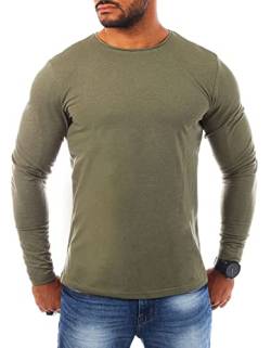 Young & Rich Herren Uni Longsleeve Round-Neck Basic Tee Langarm Shirt einfarbig Rundhals Ausschnitt Slimfit mit Stretchanteilen 2002, Grösse:XL, Farbe:Militär-Grün von Young&Rich