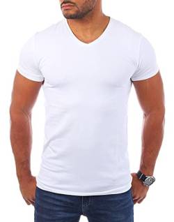 Young & Rich Herren V-Ausschnitt T-Shirt einfarbig körperbetont mit Stretchanteilen Uni Basic V-Neck Tee, Grösse:3XL, Farbe:Weiß von Young & Rich