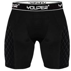 Youper Elite Kompressionshose für Erwachsene, gepolstert, mit Körbchentasche, für Baseball, Fußball, Schwarz/Silber, Mittel von Youper