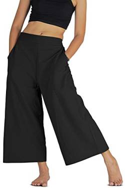 Your Cozy Damen Palazzo Casual Lose Elastische Taille Baumwollhose Weites Bein Hose Weich und Bequem (Schwarz_L) von Your Cozy