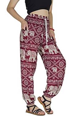 Your Cozy Harem Pants Womens Plus Bohemian Yoga Elephant Beach Lässig Bedruckte Kordelzughose (Red Elephant S) von Your Cozy