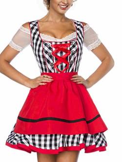 Dirndl Kleid Kostüm mit Schürze Minidirndl mit Karomuster und ausgestelltem Rockteil Oktoberfest Dirndl schwarz/weiß/rot M von your_Designerz