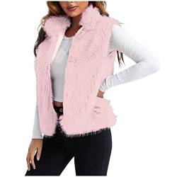 Klassischer Einfarbig Weste Damen Kunstpelz Pelzweste Winterjacke Warme Plüschjacke Dicker Kurz Winterweste Elegant Fellweste Pelzig Vorne Offen Cardigan Lässige Flauschjacke Ärmellos Streetwear von Yourumao