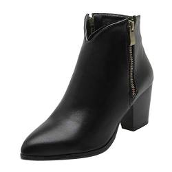 Damen Stiefeletten Chelsea Boots mit Blockabsatz Profilsohle Retro Dicke High Heel Reißverschluss Einzelstiefel Student Große Stiefeletten Größe (40 EU,Schwarz) von Yowablo