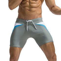 Herren Badehose eng anliegend I Schwimm-Shorts I Komfortable Schwimmhose Herren I Schnell trocknender Heftdruck (M,1Grau) von Yowablo