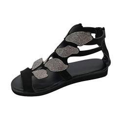 Sandalen Damen Mode Casual Crystal Open Toe Strass Schuhe mit niedrigem Absatz (42,Schwarz) von Yowablo